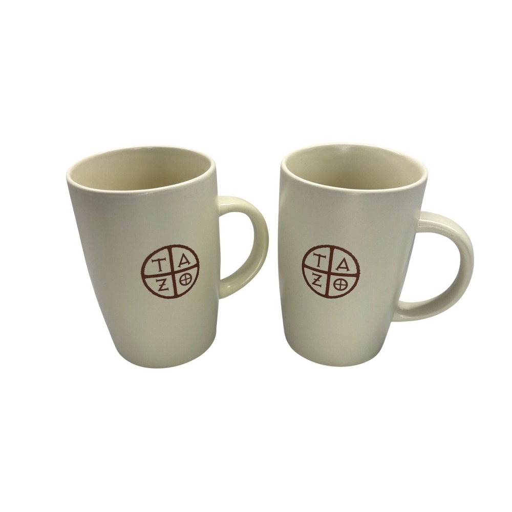 Tazo Tea Starbucks Coffee Mugs 11.8oz Cream Ceramic Logo Set of 2
